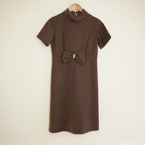 Vintage 60s Toni Todd Shift Dress Brown Waist Bow Rhinestone Mod Retro Mad Men